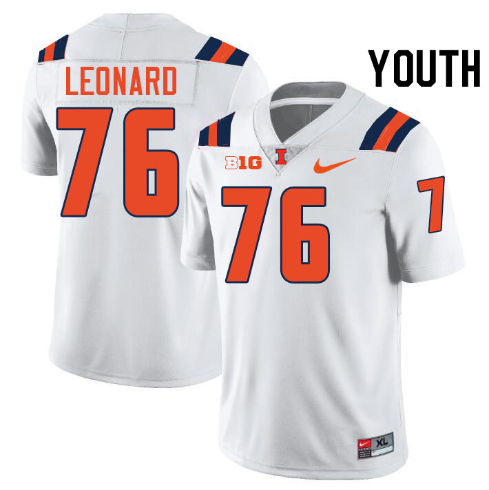 Youth #76 Clayton Leonard Illinois Fighting Illini College Football Jerseys Stitched-White